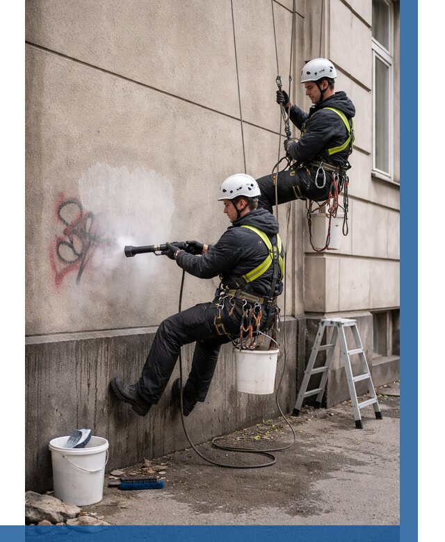 Удаление граффити с фасада в Кинели от 4585 р. | ВЫСОТНИК-Кнл