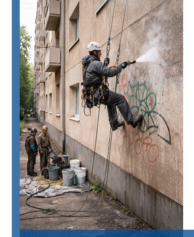 Удаление граффити с фасада в Кинели без следов и повреждений