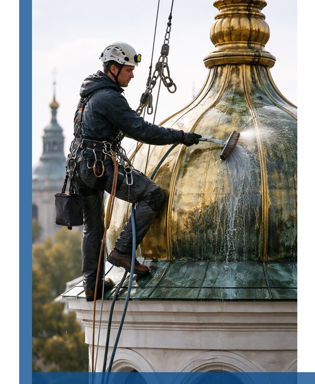 Профессиональная мойка куполов и шпилей высотными альпинистами в Кинели