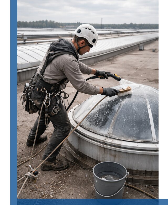 Мойка зенитных фонарей на кровле для промышленных объектов в Кинели