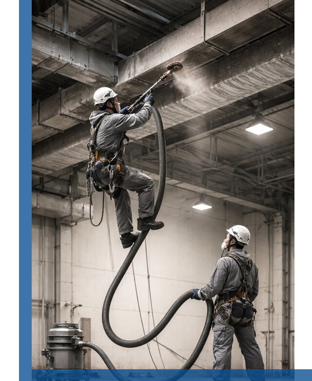 Обеспыливание потолочных конструкций в Кинели промышленным альпинизмом