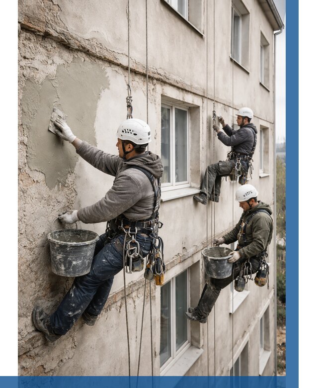 Ремонт штукатурного фасада в Кинели от 764 р. под ключ | ВЫСОТНИК-Кнл