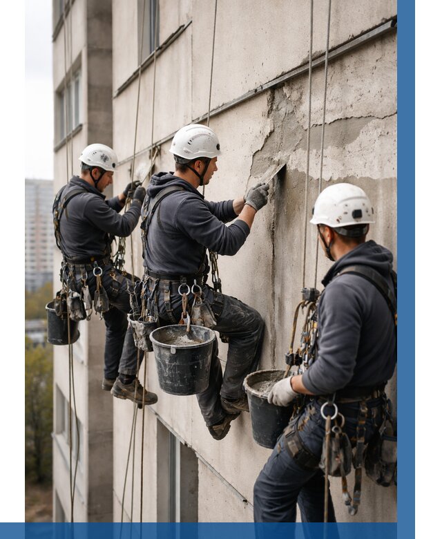 Ремонт бетонных элементов фасада в Кинели от 2547 р. | ВЫСОТНИК-Кнл