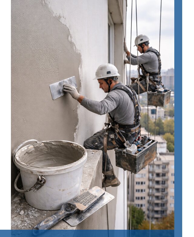 Шпаклевка фасада на высоте в Кинели от 713 р. | ВЫСОТНИК-Кнл