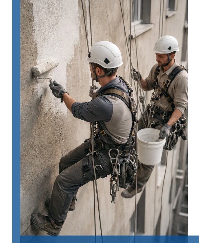 Грунтовка фасада на высоте в Кинели промышленными альпинистами