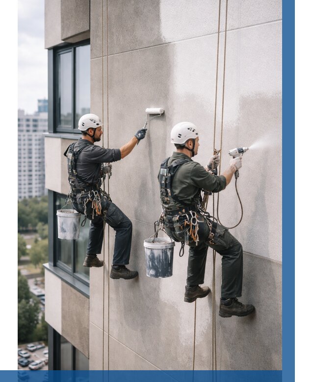 Покраска фасада альпинистами в Кинели от 306 р. | ВЫСОТНИК-Кнл