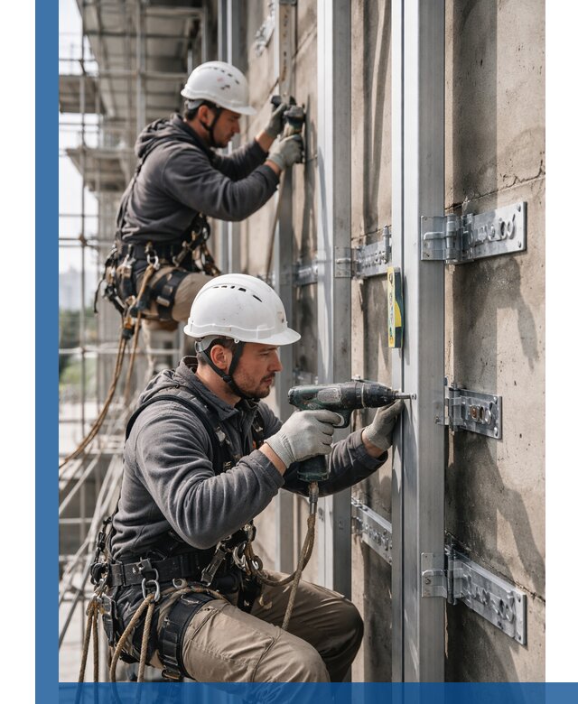 Монтаж и крепление подсистемы вентфасада в Кинели