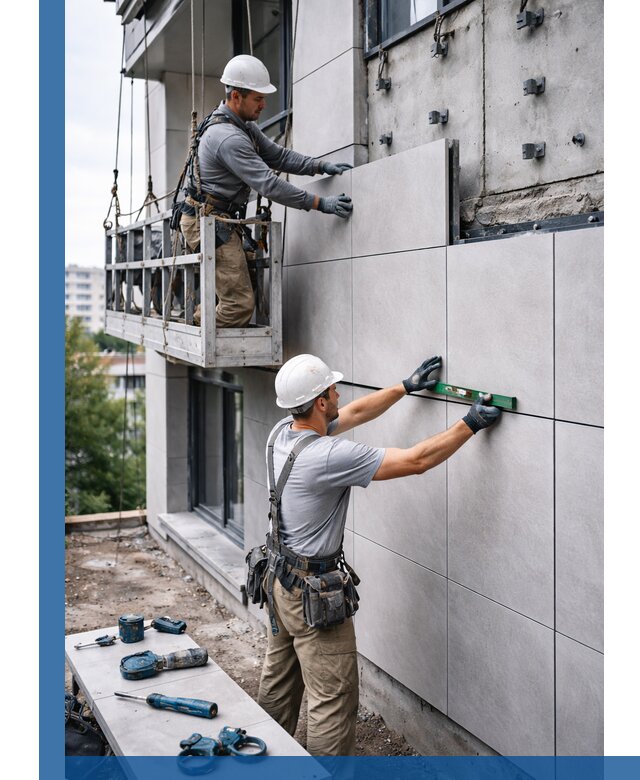 Монтаж керамогранита на фасад в Кинели под ключ с гарантией качества