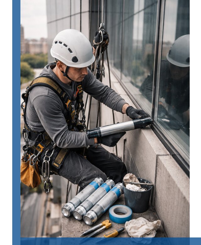 Герметизация стыков витража в Кинели для герметичных фасадов