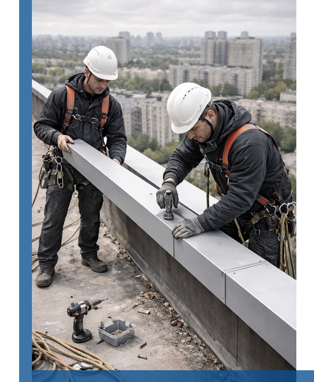 Монтаж парапетных крышек и ограждений кровли в Кинели