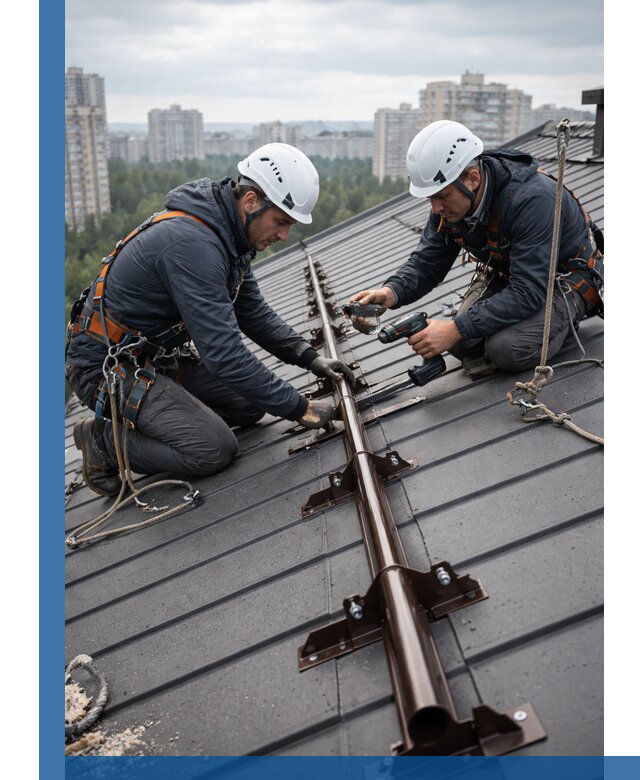 Монтаж снегозадержателей на кровле зданий в Кинели под ключ