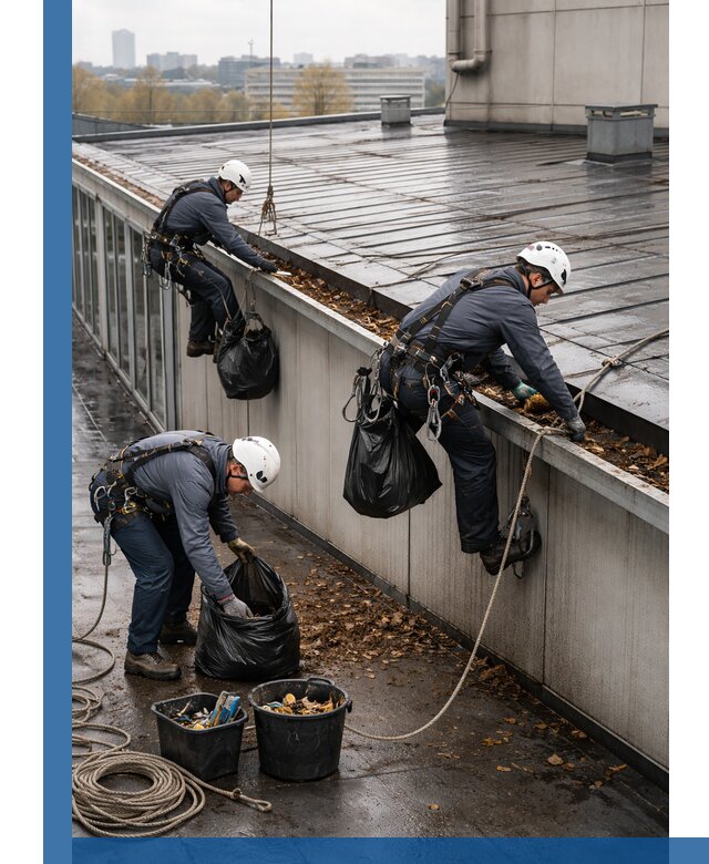 Очистка кровли по периметру в Кинели силами промышленных альпинистов