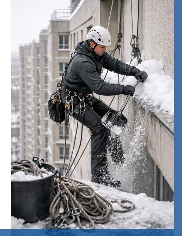 Очистка карнизов от снега в Кинели от 306 р. | ВЫСОТНИК-Кнл