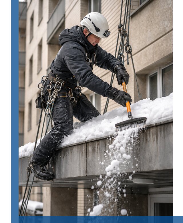 Очистка козырьков от снега в Кинели круглогодично безопасно