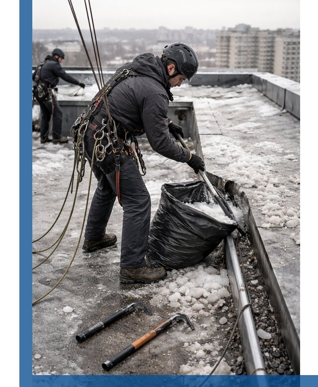 Аварийная очистка кровли в Кинели от промальпинистов