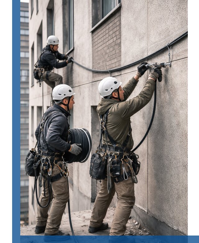 Прокладка кабеля по фасаду в Кинели, профессиональный монтаж