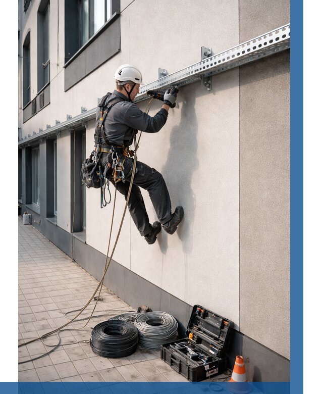 Монтаж кабельных лотков на фасаде в Кинели от 1223 р. | ВЫСОТНИК-Кнл