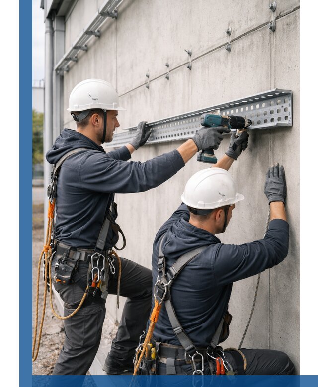 Монтаж кабельных лотков на фасаде зданий в Кинели с гарантией