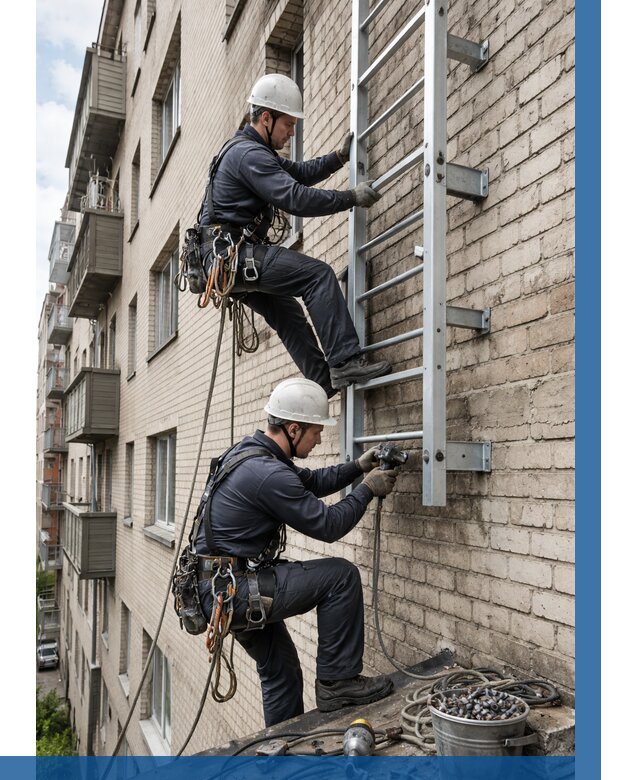 Монтаж пожарной лестницы в Кинели от 25470 р заказать у ВЫСОТНИК-Кнл