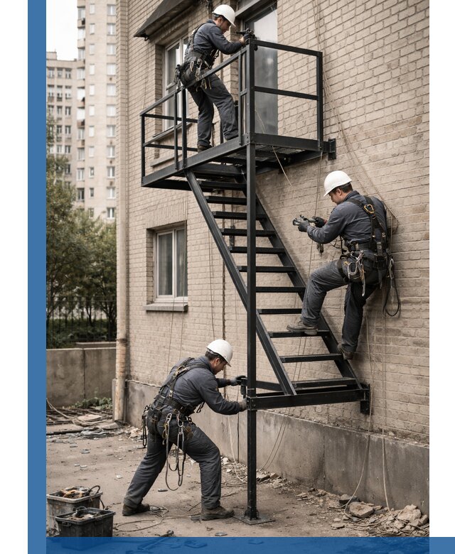 Монтаж пожарной лестницы в Кинели, установка и крепление