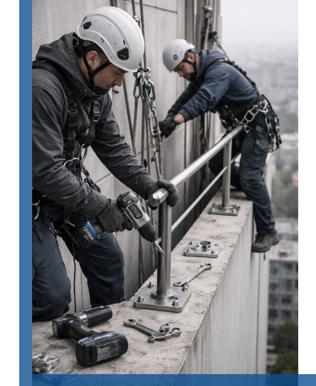 Монтаж перил на высоте в Кинели для жилых и промобъектов