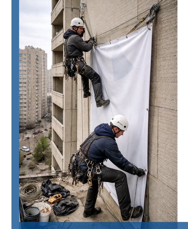 Профессиональный монтаж баннеров на фасаде в Кинели