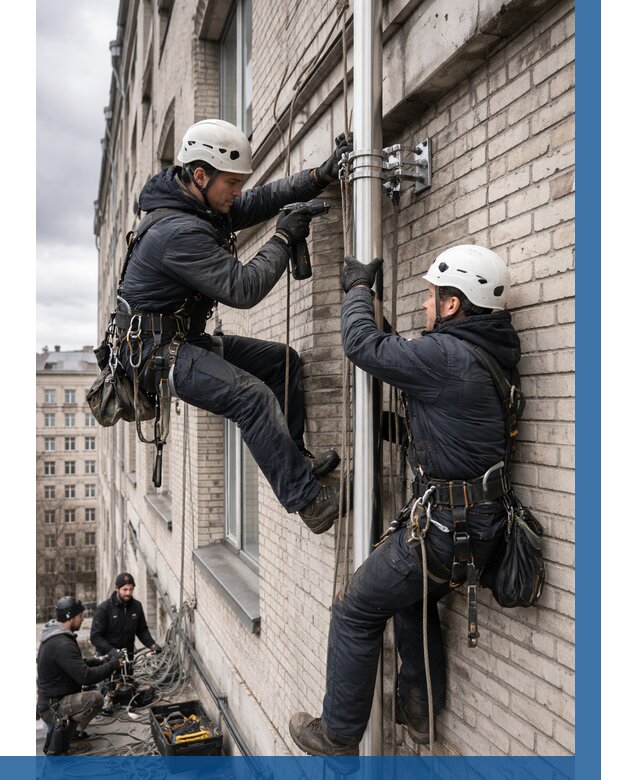 Монтаж флагштока на здании в Кинели от 6622 р. | ВЫСОТНИК-Кнл