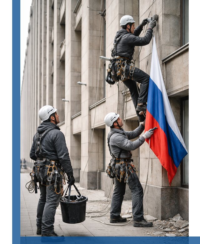 Профессиональная установка флагов на фасаде в Кинели