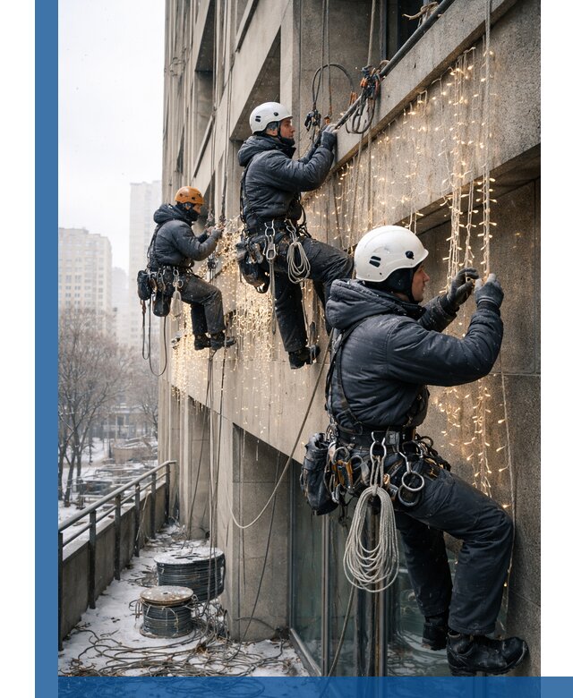 Монтаж новогодней иллюминации и украшение фасадов в Кинели