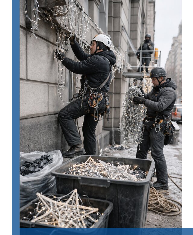 Демонтаж новогоднего оформления и гирлянд в Кинели