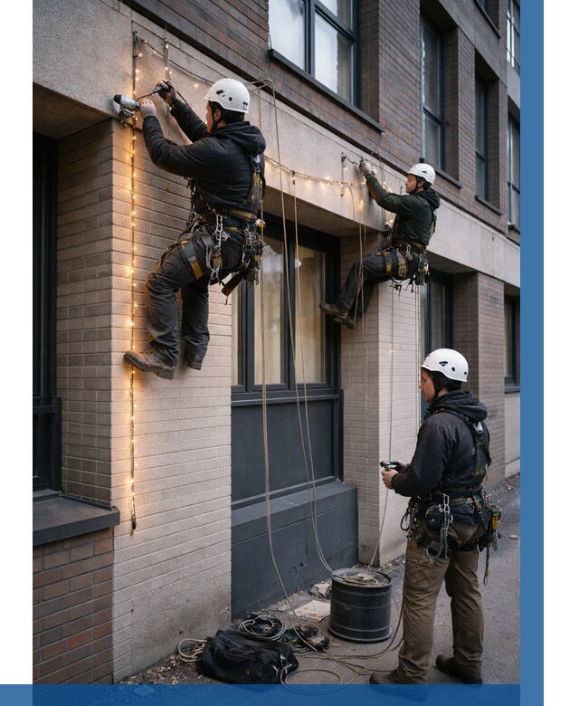 Монтаж гирлянд на фасаде в Кинели от 3566 р. | ВЫСОТНИК-Кнл