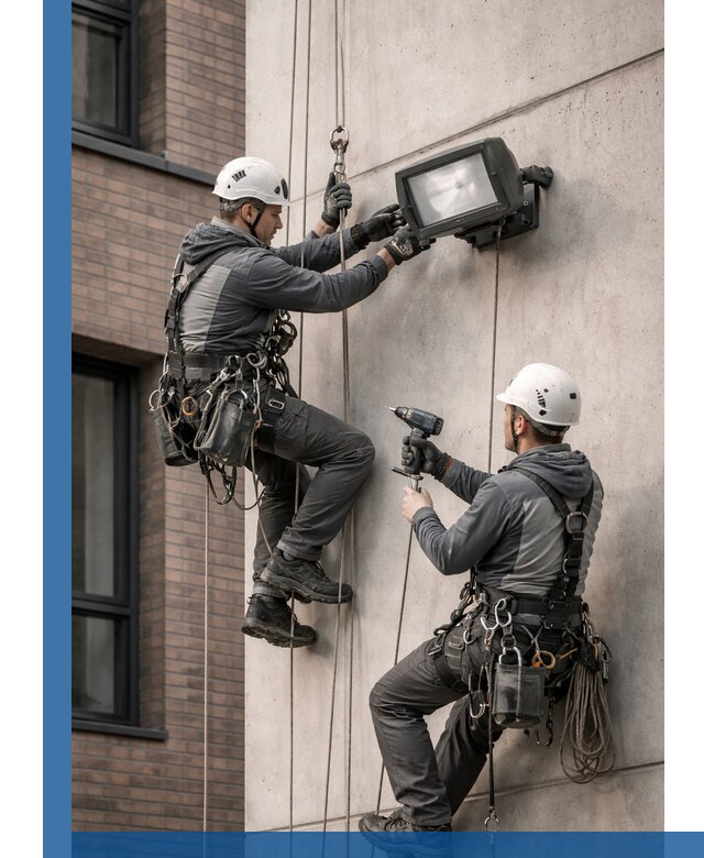 Профессиональный монтаж фасадных прожекторов в Кинели под ключ