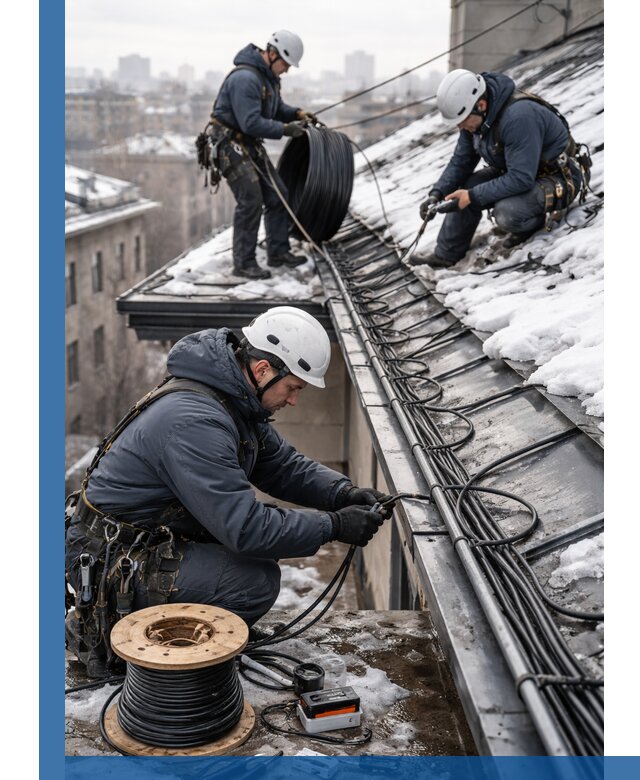 Монтаж греющего кабеля на кровле в Кинели под ключ