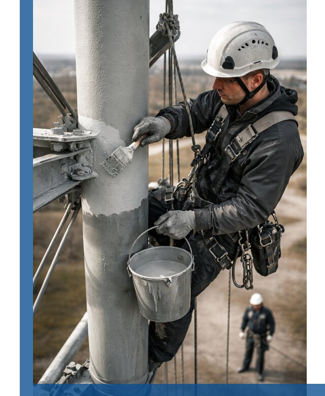 Покраска мачт связи в Кинели промышленными альпинистами
