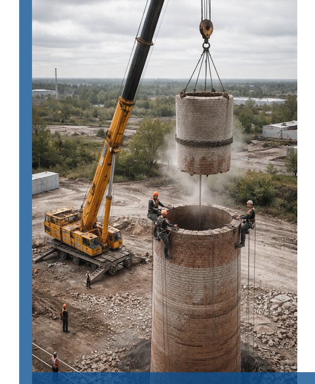 Демонтаж дымовой трубы в Кинели с гарантиями безопасности