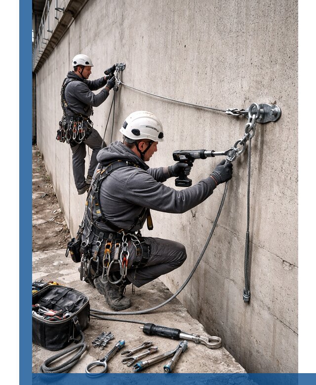 Монтаж анкерных линий высотной безопасности в Кинели